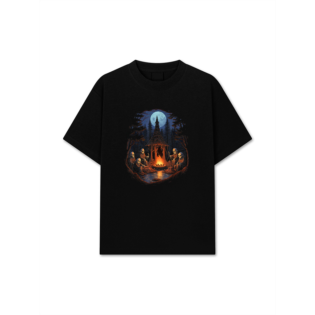 Vintage Ghost And Skeleton By Fire Camping Gothic Halloween T-Shirt