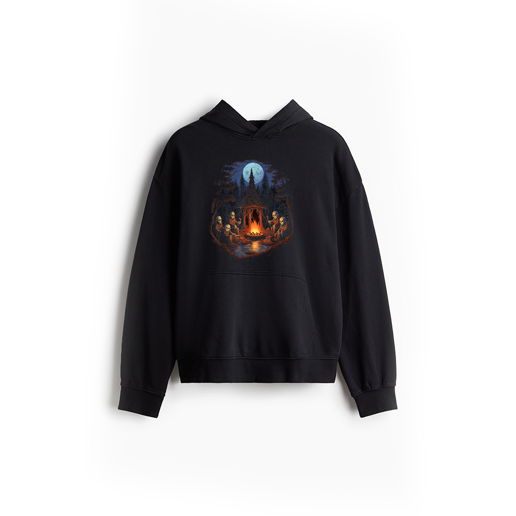 Vintage Ghost And Skeleton By Fire Camping Gothic Halloween Hoodie