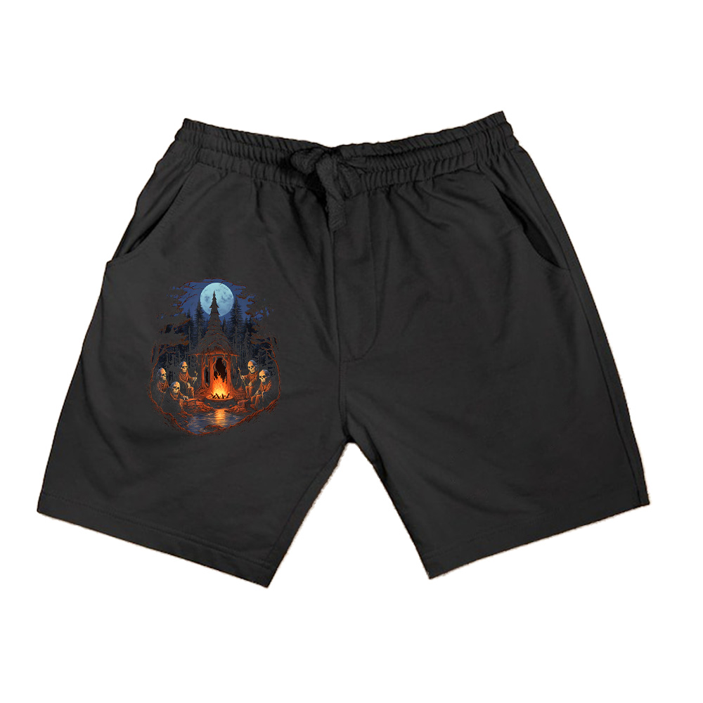 Vintage Ghost And Skeleton By Fire Camping Gothic Halloween Shorts