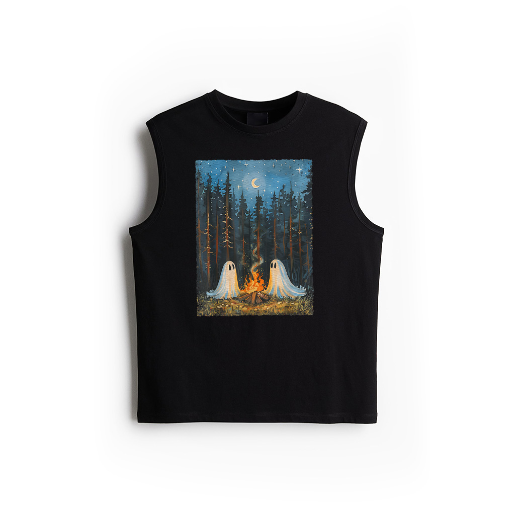 Vintage Ghost Campfire Camping Lover Forest Gothic Halloween Tank Top