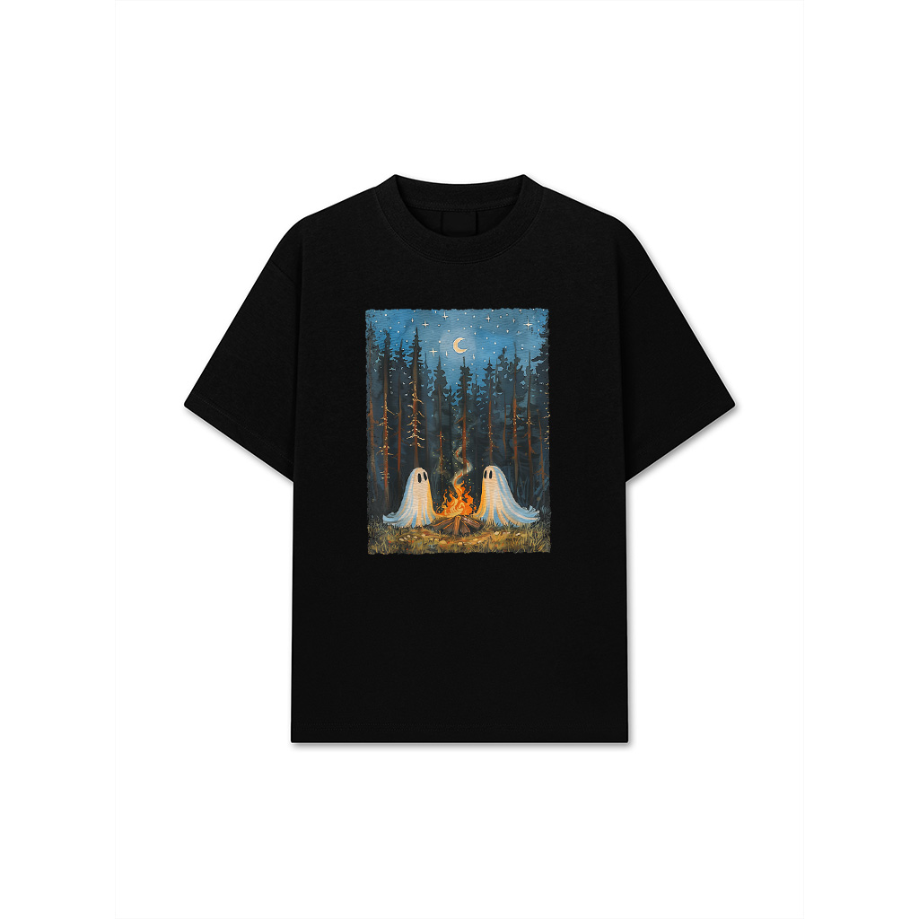 Vintage Ghost Campfire Camping Lover Forest Gothic Halloween T-Shirt