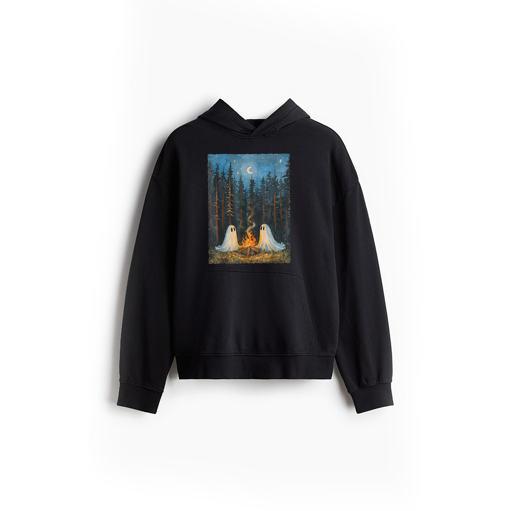 Vintage Ghost Campfire Camping Lover Forest Gothic Halloween Hoodie