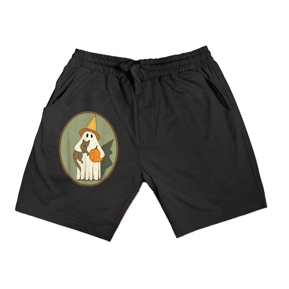Vintage Ghost With Cat Halloween Graphic Shorts