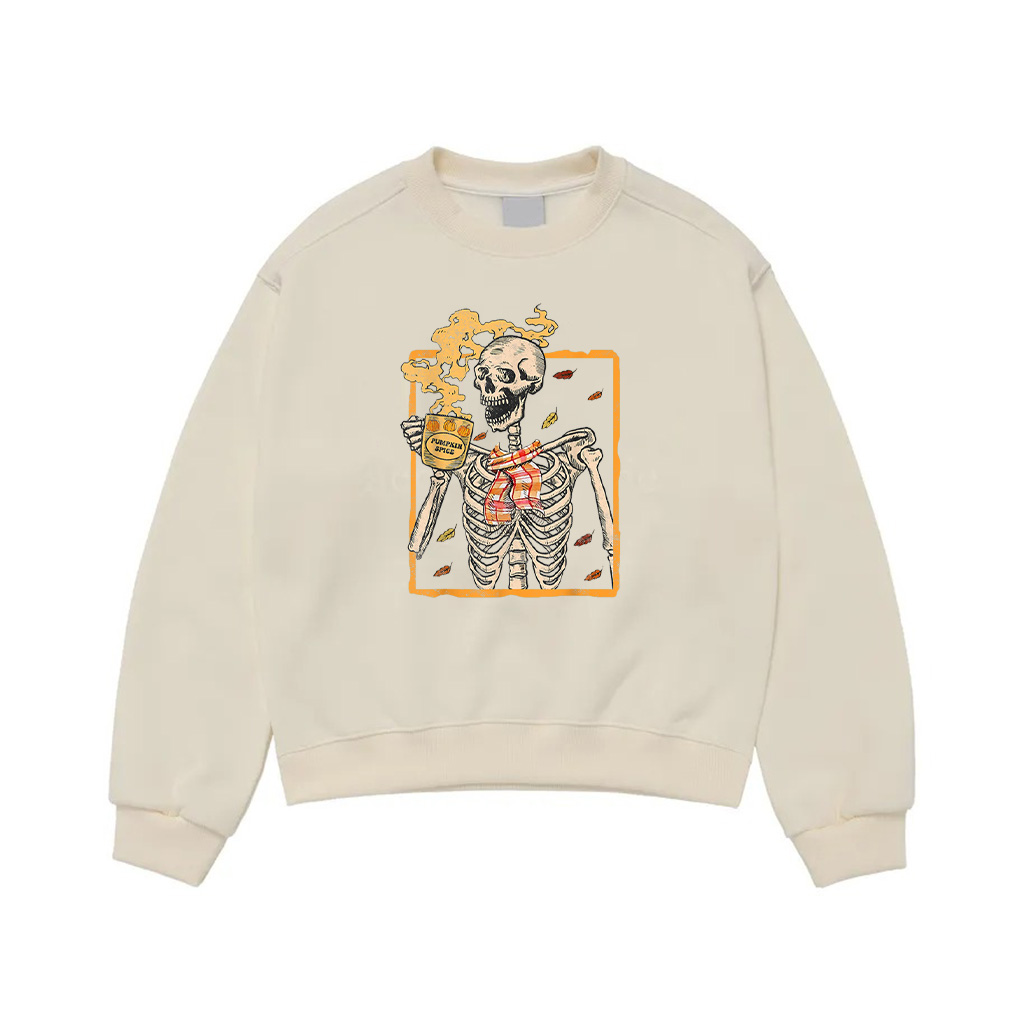 Vintage Halloween Skeleton Pumpkin Spice Latte Syrup Creamer Sweatshirt