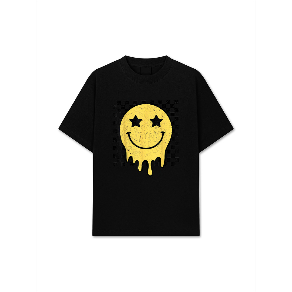 Vintage Happy Face Shirt Checkered Pattern Smile Face Trendy T-Shirt