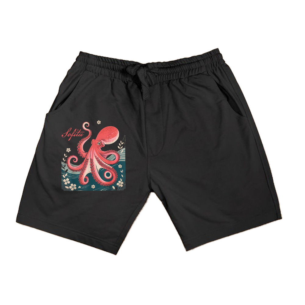 Vintage Japanese Octopus Cherry Blossom Retro Art Graphic Shorts