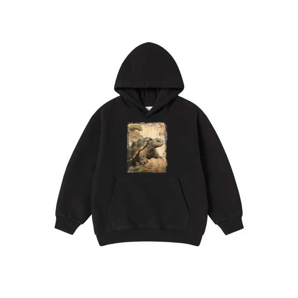 Vintage Japanese Scenery Old Turtle Kanji Hoodie