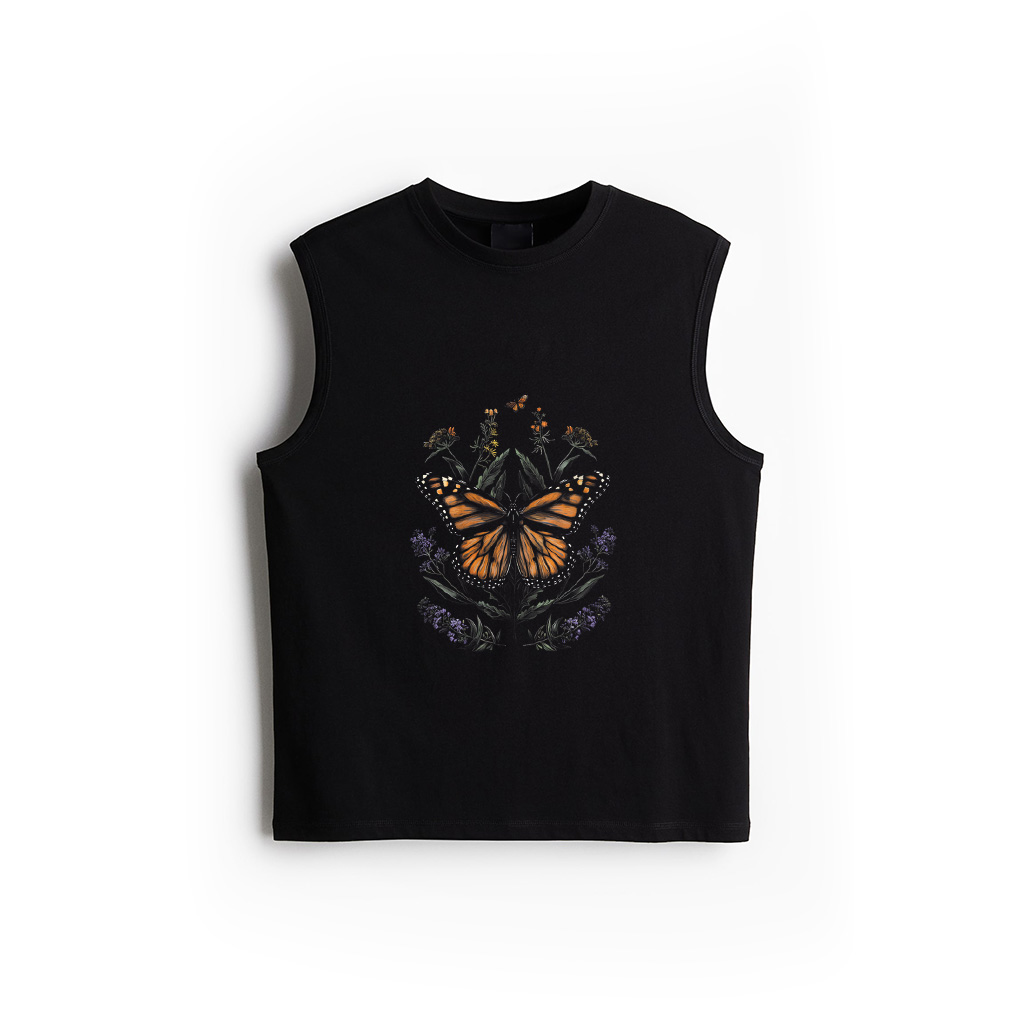 Vintage Monarch Butterfly Bush Flower Girl Floral Plant Tank Top