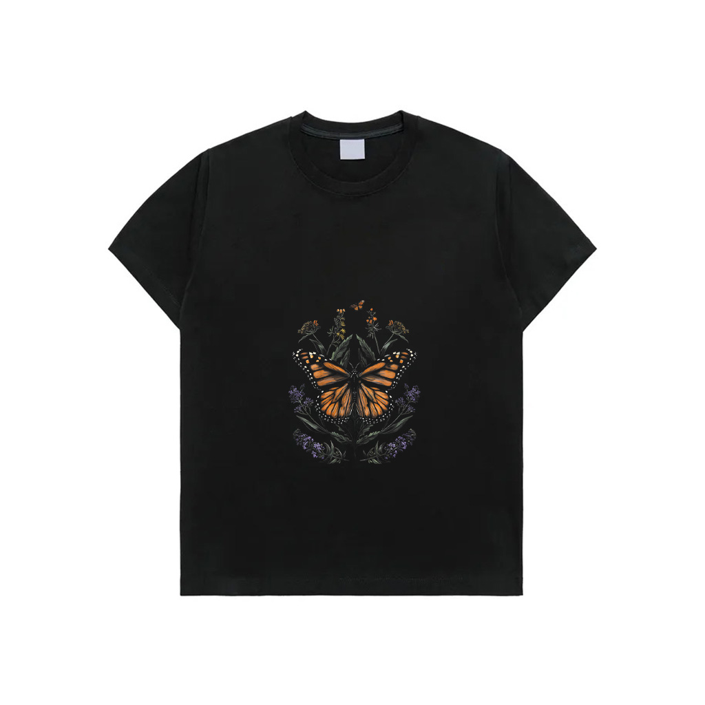 Vintage Monarch Butterfly Bush Flower Girl Floral Plant T-Shirt