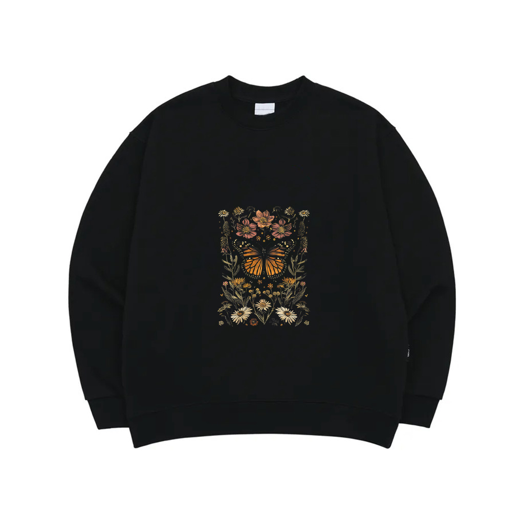 Vintage Monarch Butterfly Floral Aster Flower Girl Plant Sweatshirt