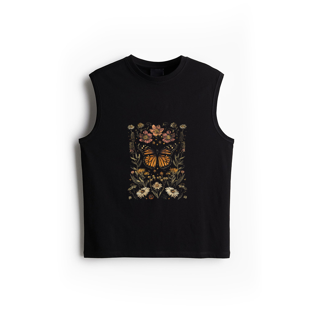 Vintage Monarch Butterfly Floral Aster Flower Girl Plant Tank Top