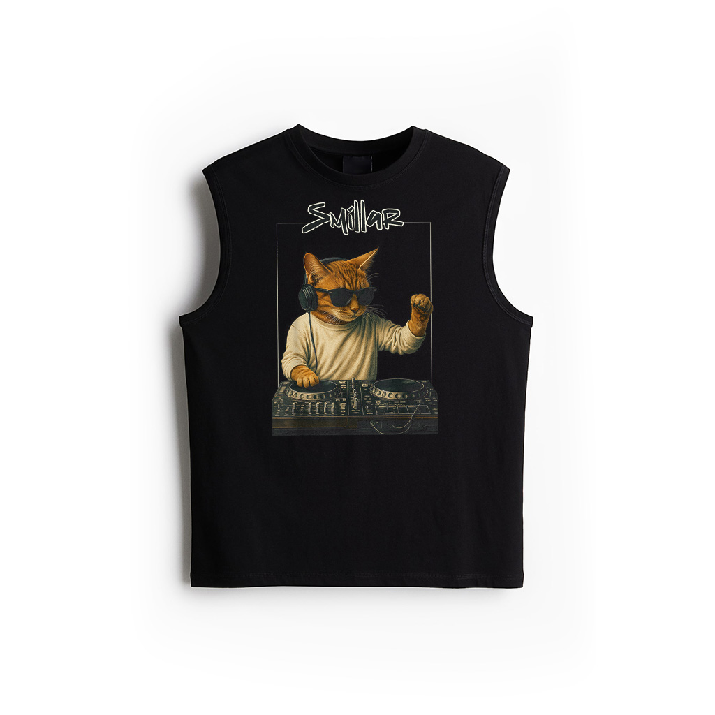 Vintage Orange Tabby Cat Playing Music Cat Lovers DJ Lovers Tank Top