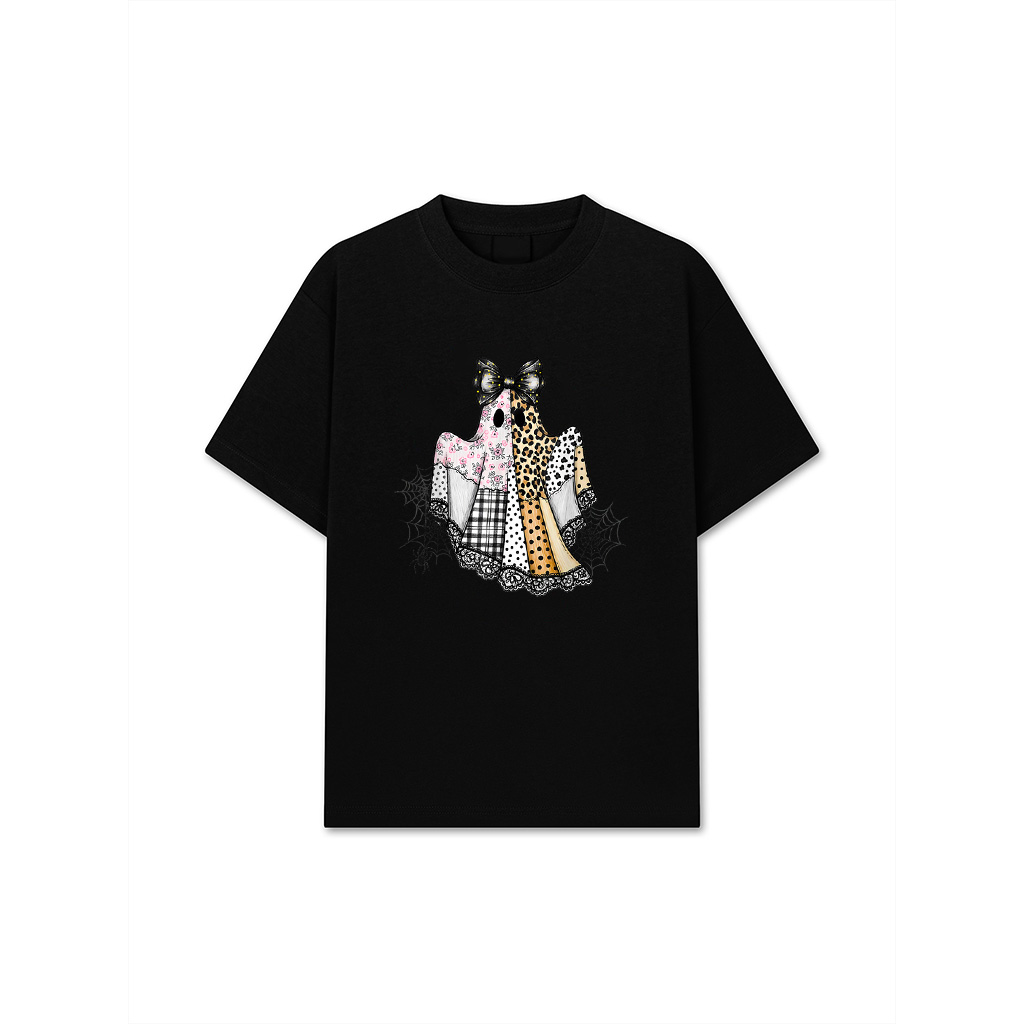 Vintage Patchwork Ghost Floral Halloween Boho T-Shirt