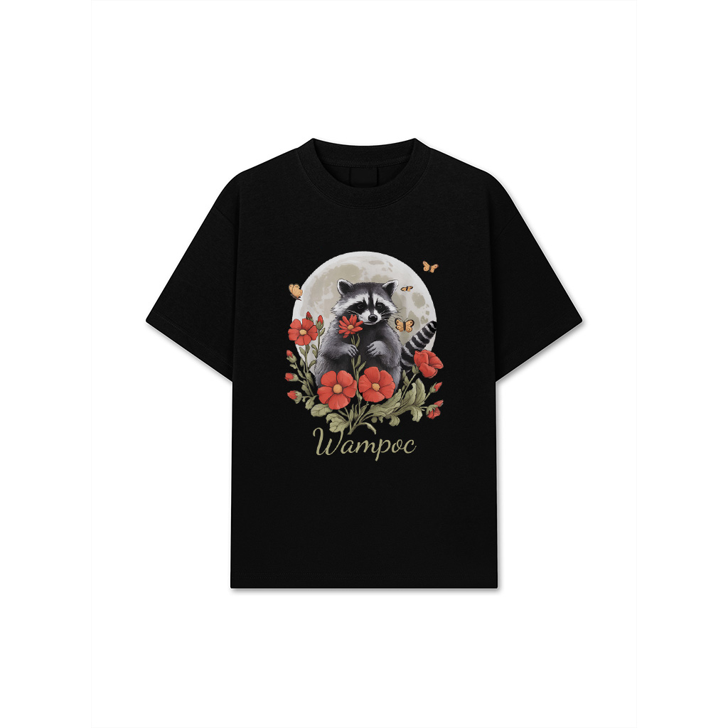 Vintage Raccoon Floral Cottagecore Full Moon Flowers T-Shirt