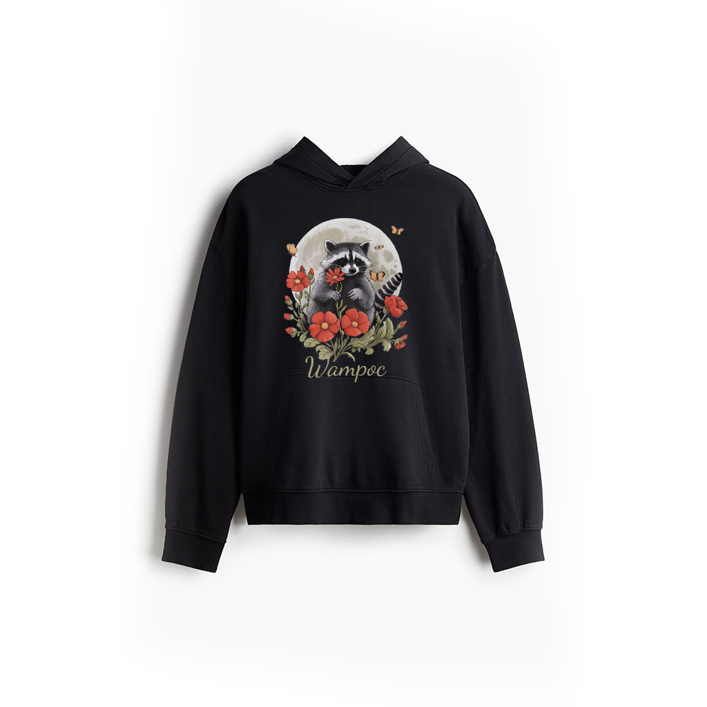 Vintage Raccoon Floral Cottagecore Full Moon Flowers Hoodie