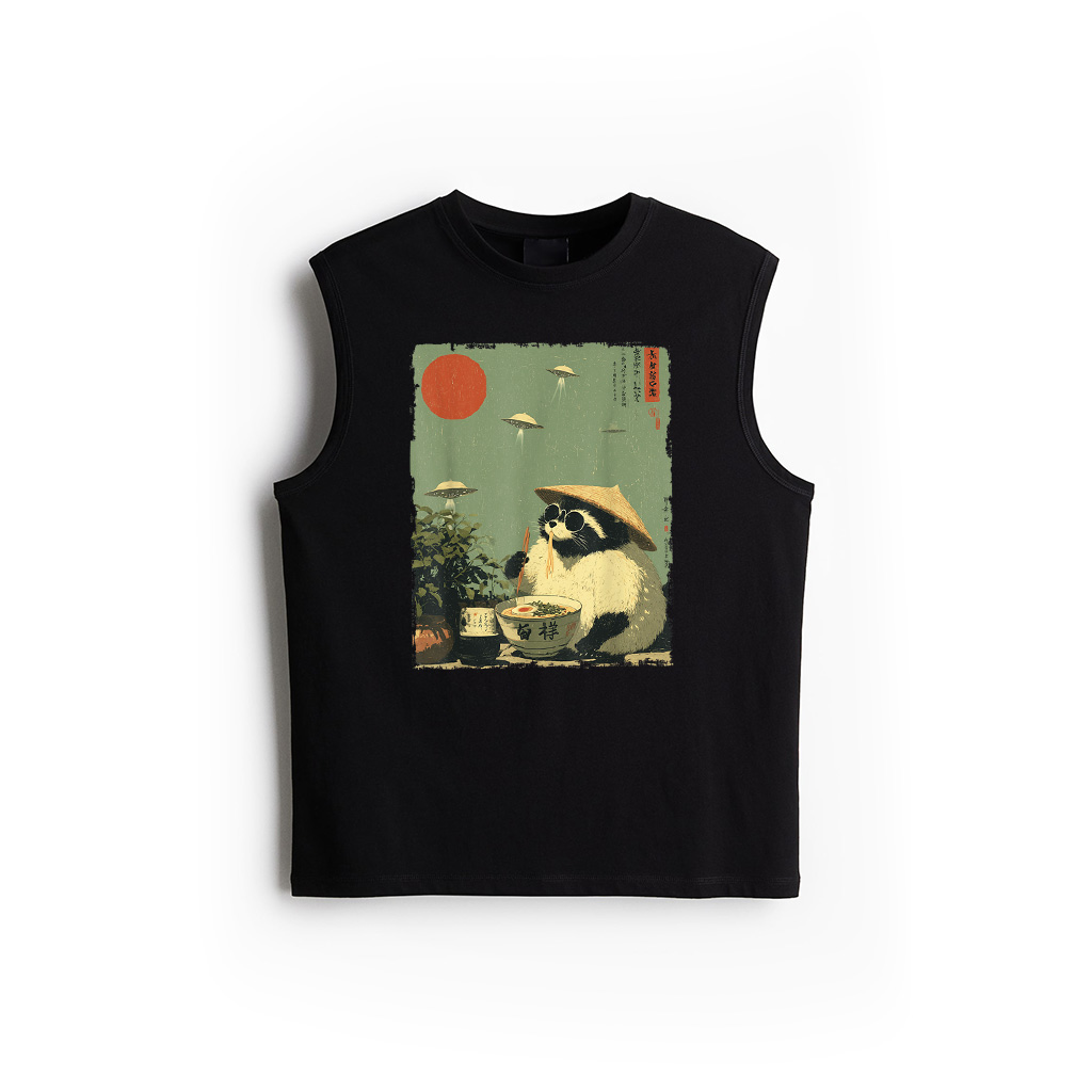 Vintage Resto Japanese Raccoon Ramen Alien Funny Racoon Tank Top
