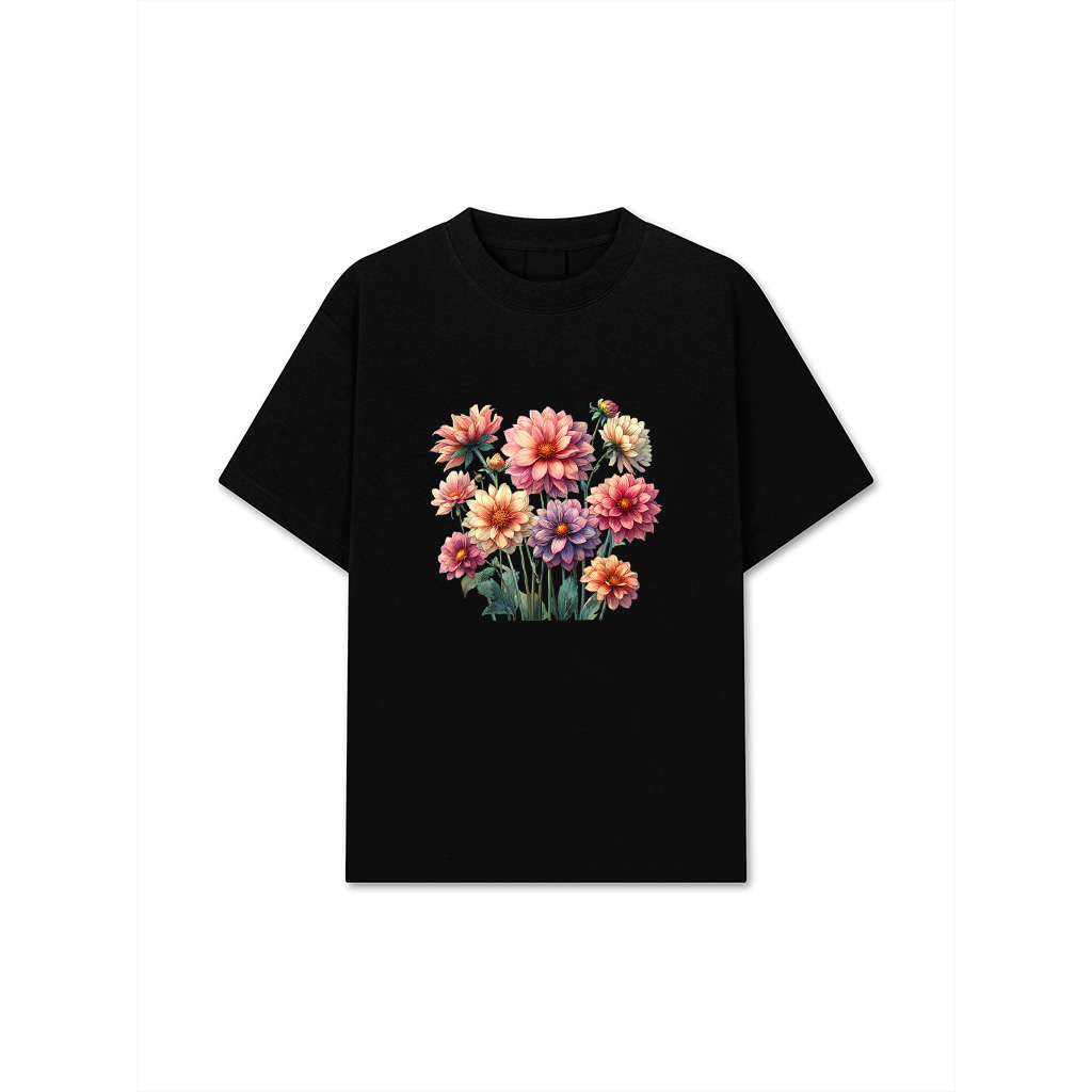 Vintage Retro Dahlia Flowers Delight Elegance In Bloom T-Shirt 1