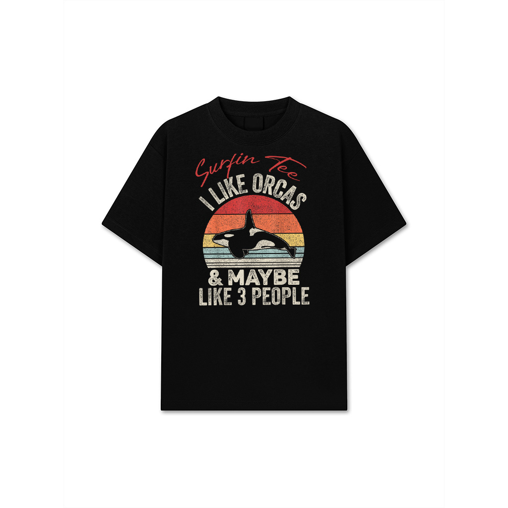Vintage Retro I Like Orcas Maybe 3 People Orca Killer Whale T-Shirt