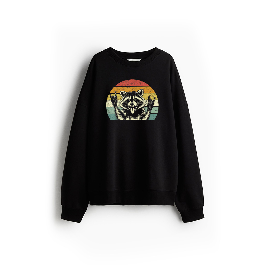 Vintage Retro Raccoon Graphic Funny Rock Music Sweatshirt