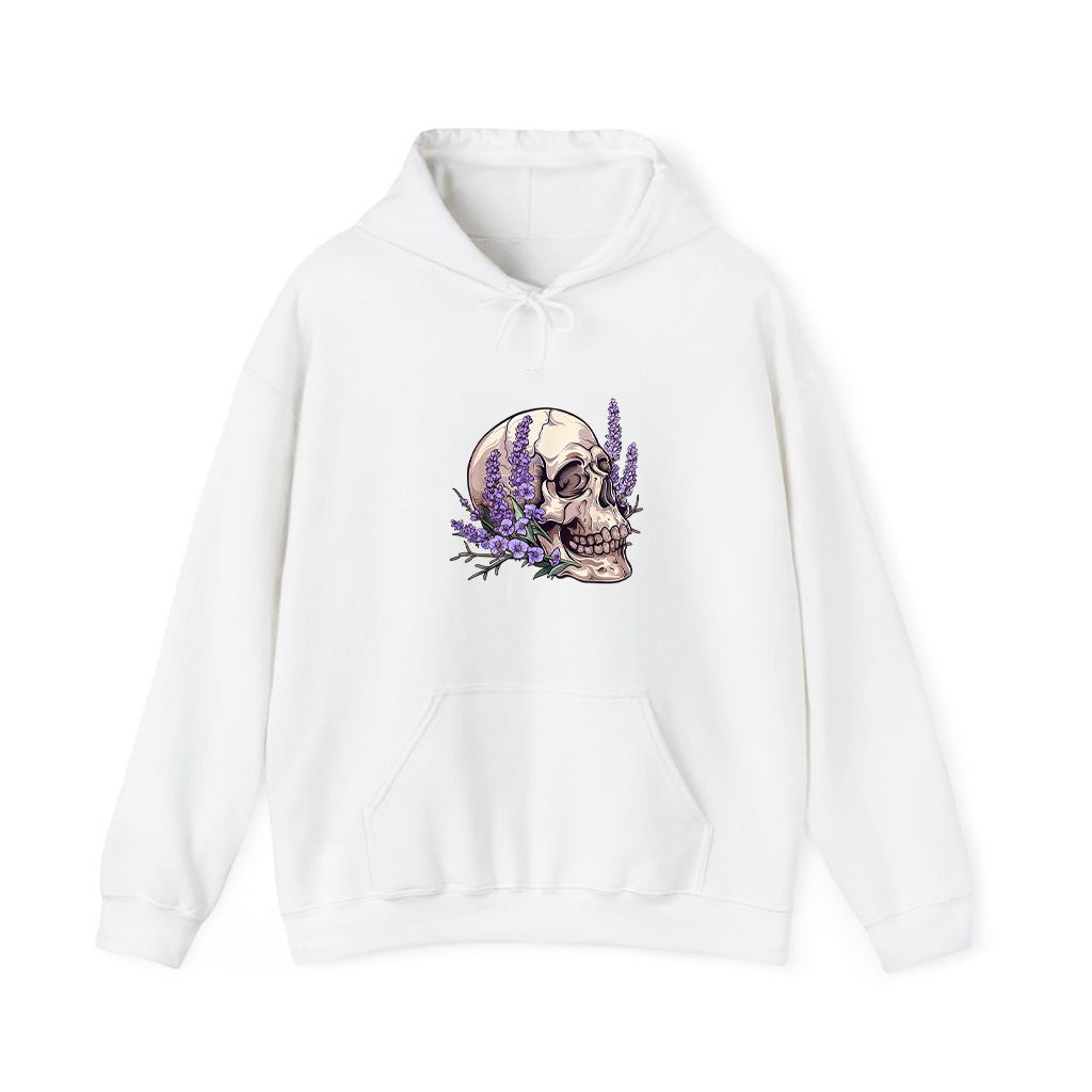 Vintage Skull Purple Lavender Flower Cottagecore Fairycore Hoodie