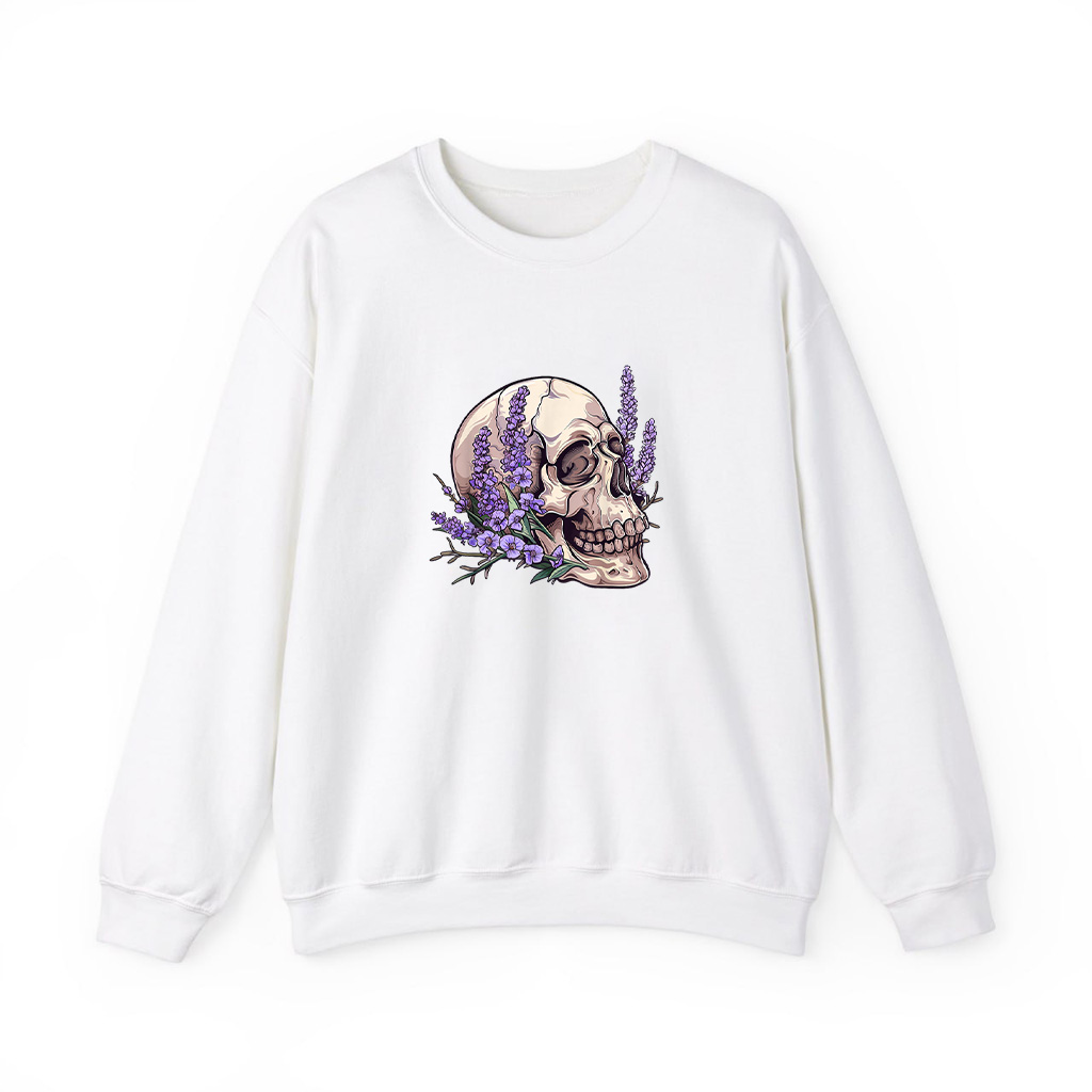 Vintage Skull Purple Lavender Flower Cottagecore Fairycore Sweatshirts