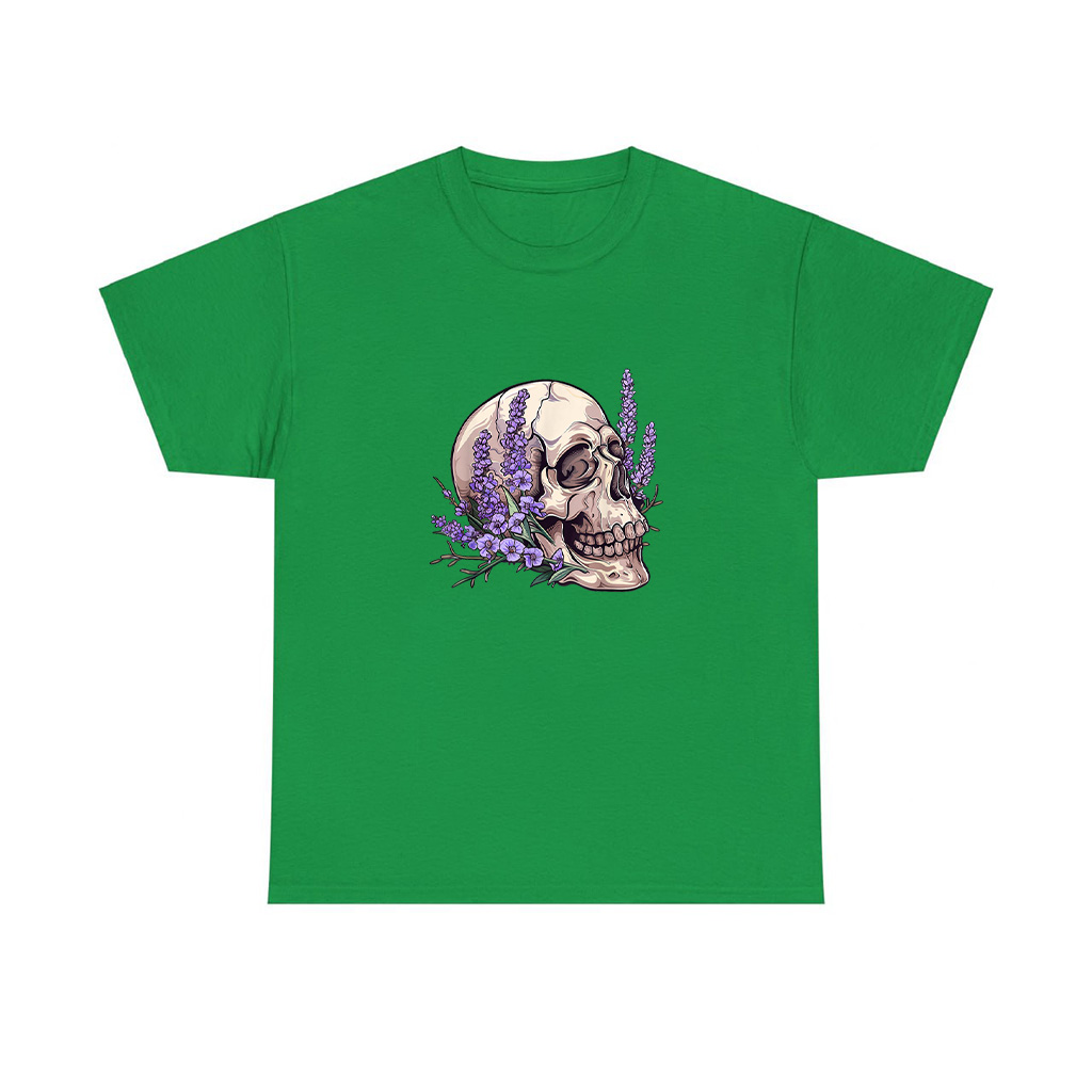 Vintage Skull Purple Lavender Flower Cottagecore Fairycore T-Shirt