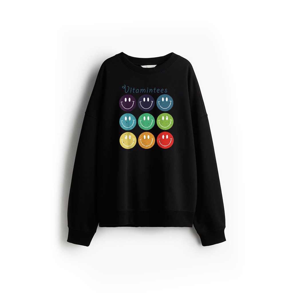 Vintage Smile Face 70'S Vibe Yellow Colorful Rainbow Smile Sweatshirt