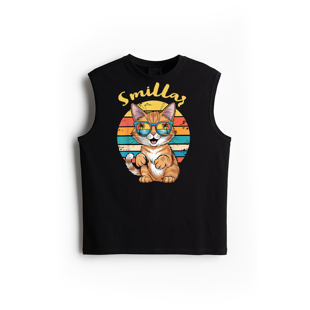 Vintage Style Orange Tabby Cat Fun Wearing Sunglasses Summer Tank Top