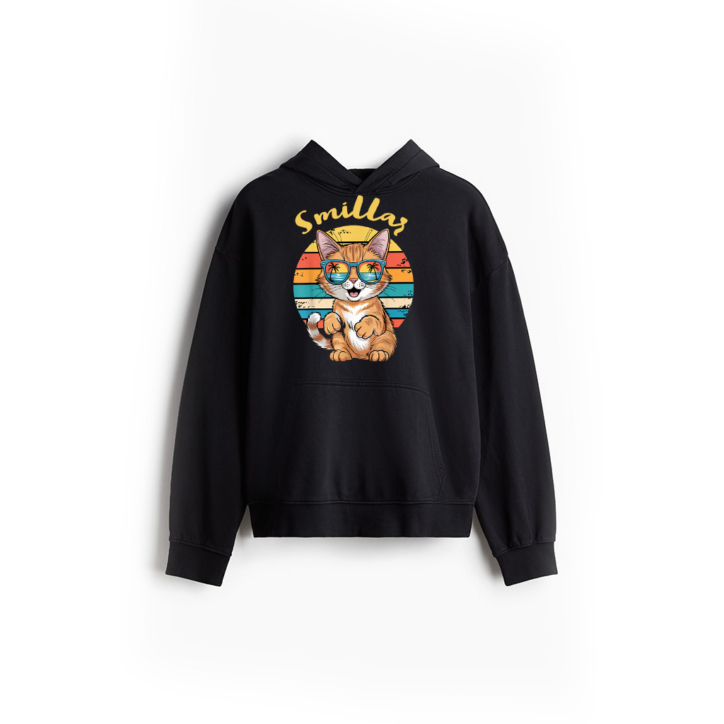 Vintage Style Orange Tabby Cat Fun Wearing Sunglasses Summer Hoodie