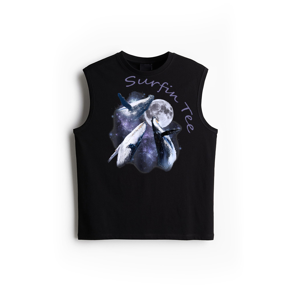 Vintage Three Whale Howling At The Moon Sea Animal Summer Tank Top