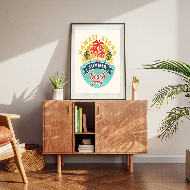 Vintage Tropical Illustration With Text Hawaii Aloha Summer Beach Party Poster