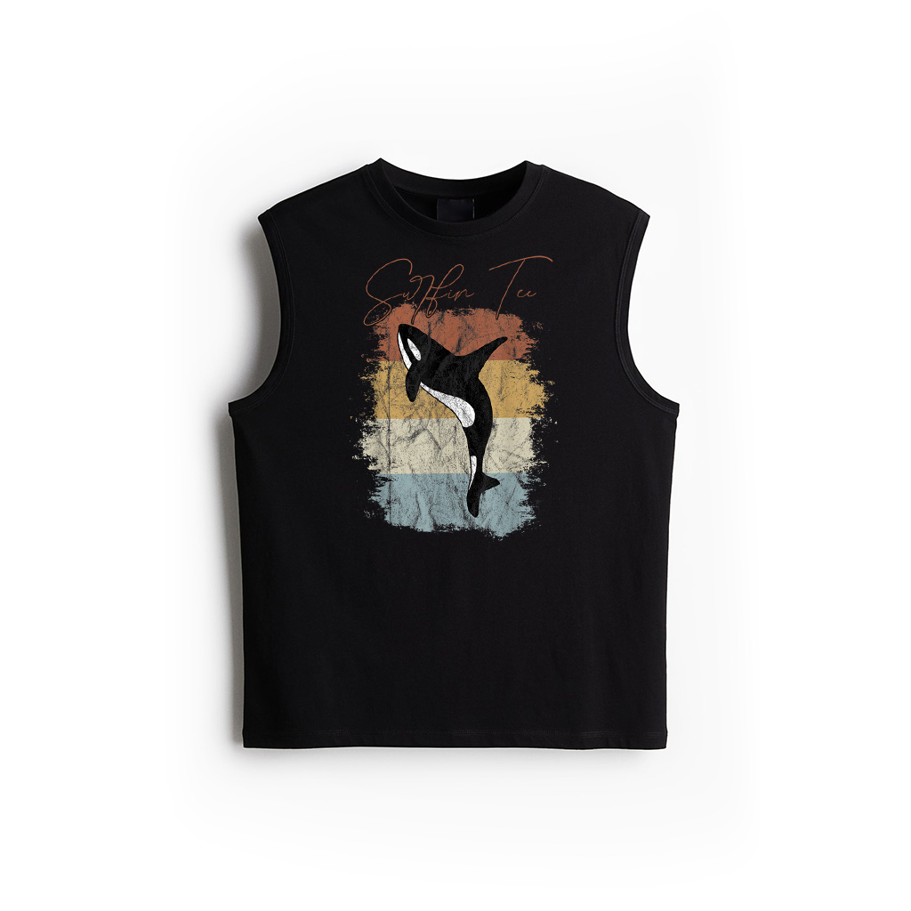 Vintage Underwater Art 80S Retro Orca Whale Silhouette Tank Top