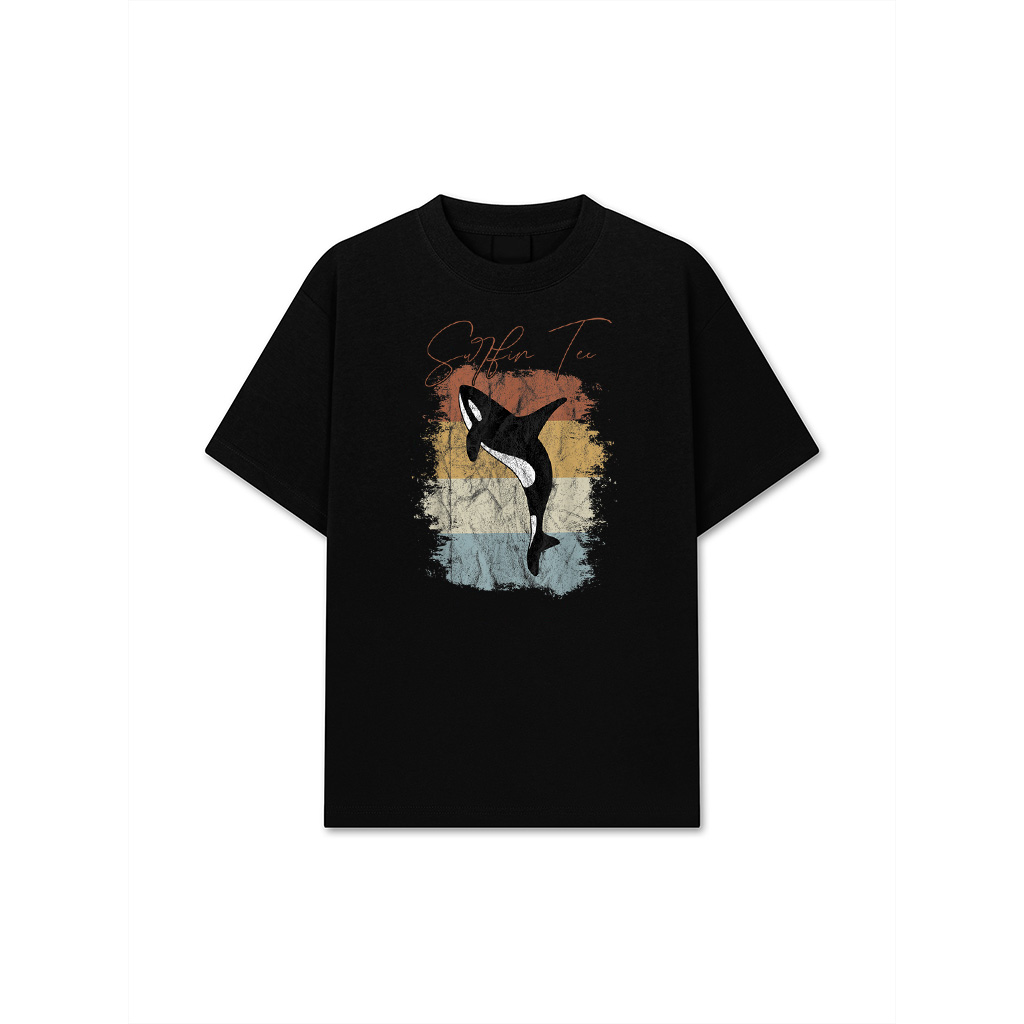 Vintage Underwater Art 80S Retro Orca Whale Silhouette T-Shirt