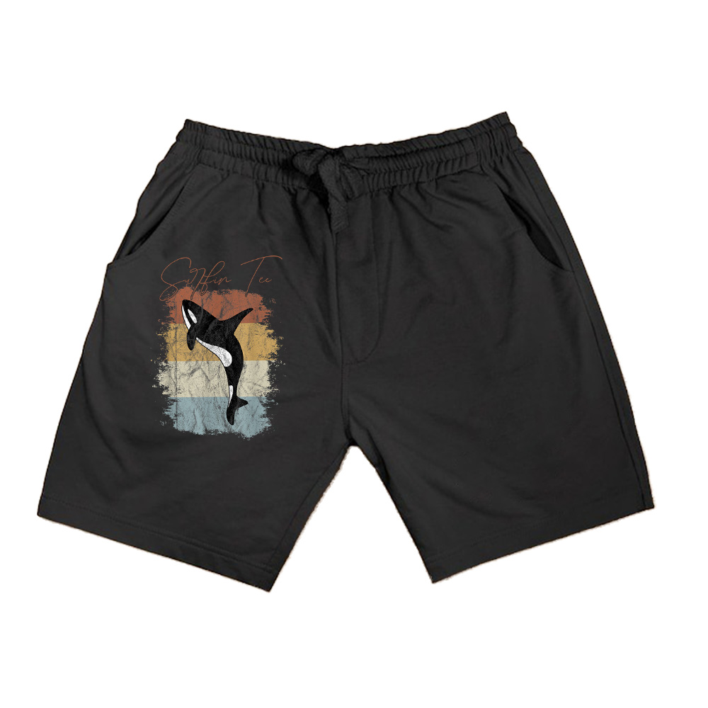 Vintage Underwater Art 80S Retro Orca Whale Silhouette Shorts