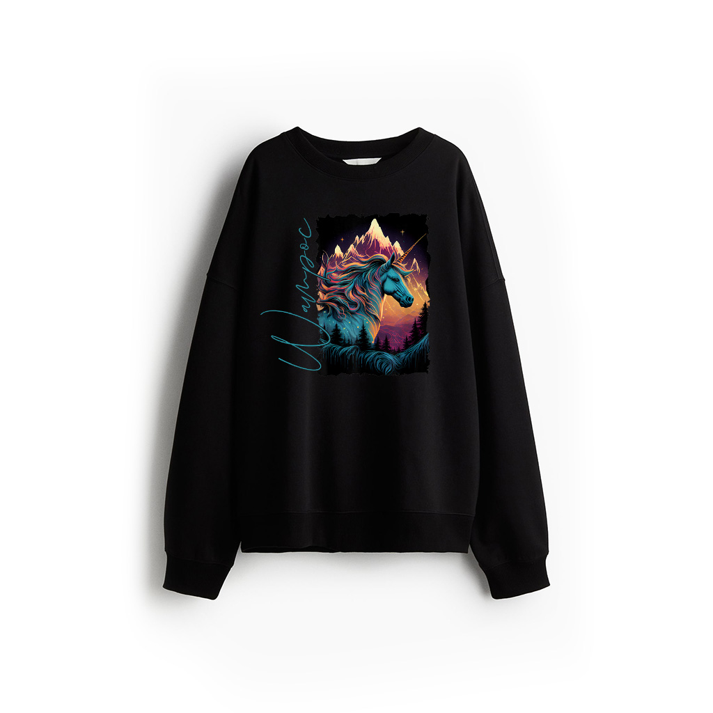 Vintage Unicorn Silhouette With Mountain Sunset Fantasy Sweatshirt