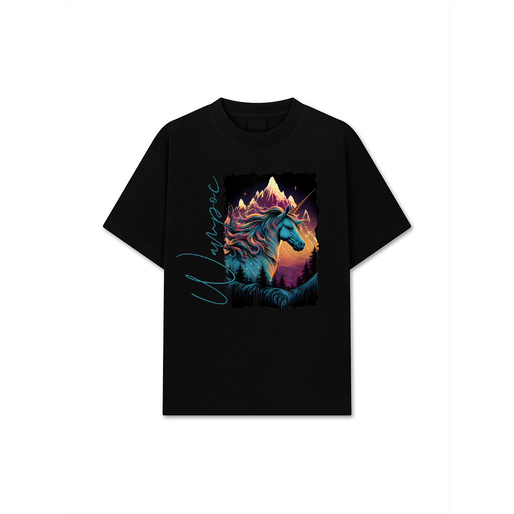 Vintage Unicorn Silhouette With Mountain Sunset Fantasy T-Shirt