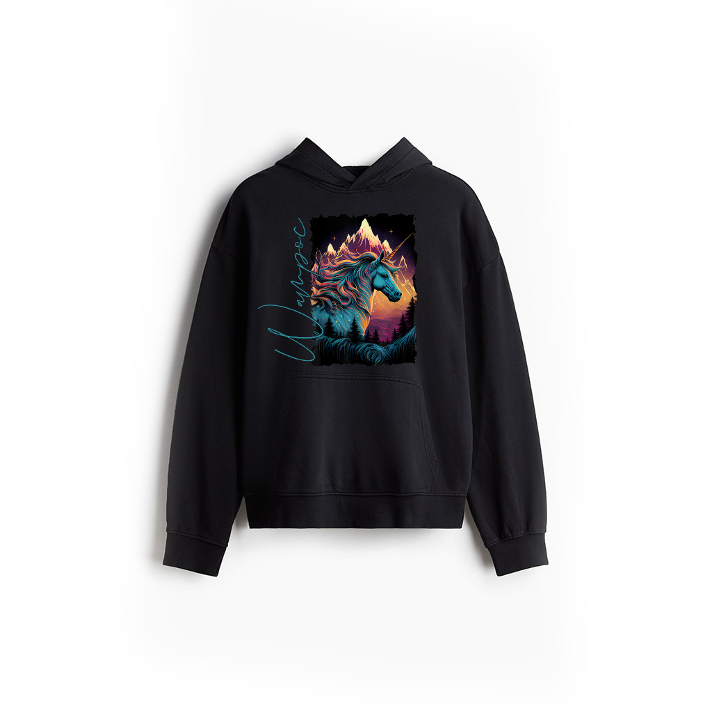 Vintage Unicorn Silhouette With Mountain Sunset Fantasy Hoodie