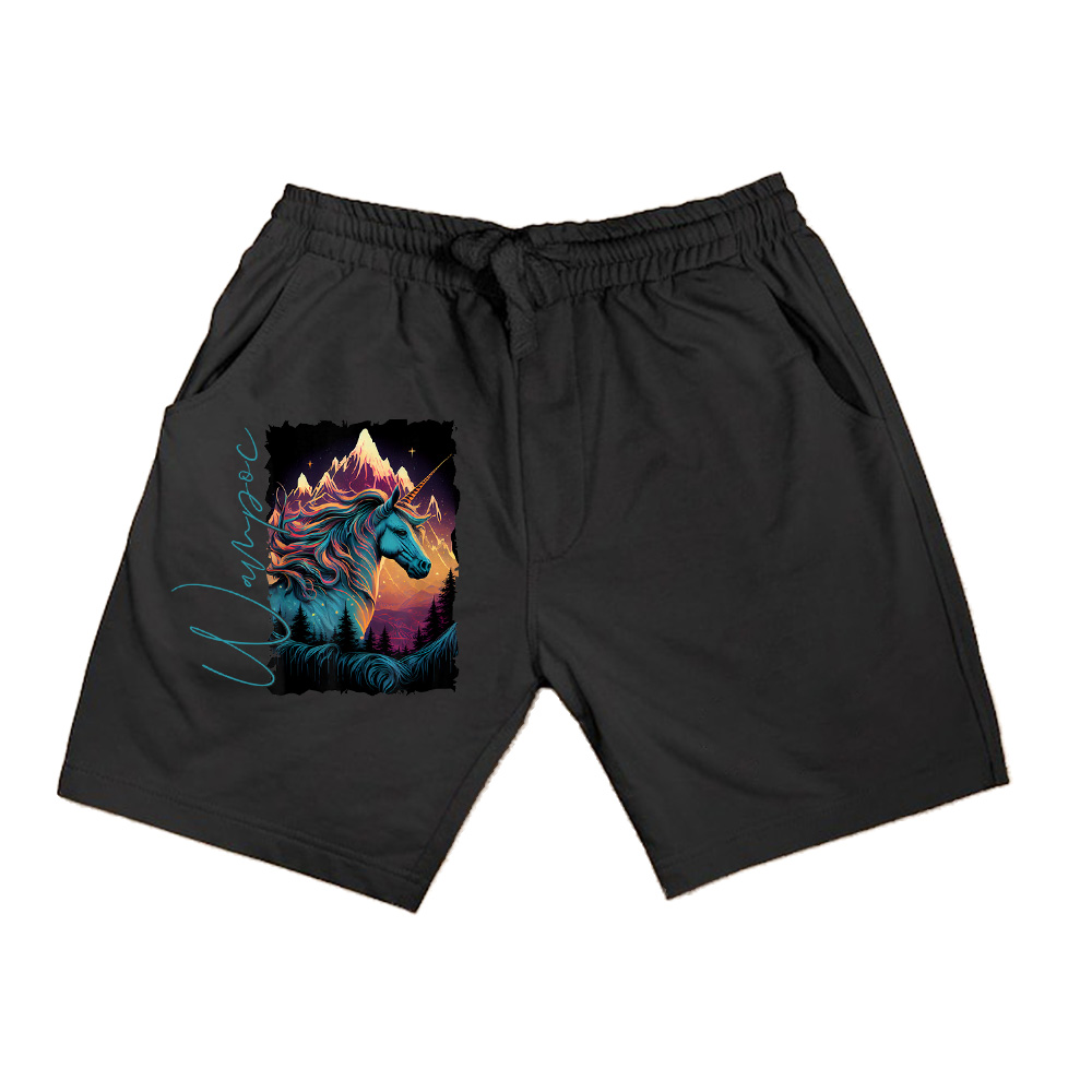 Vintage Unicorn Silhouette With Mountain Sunset Fantasy Shorts