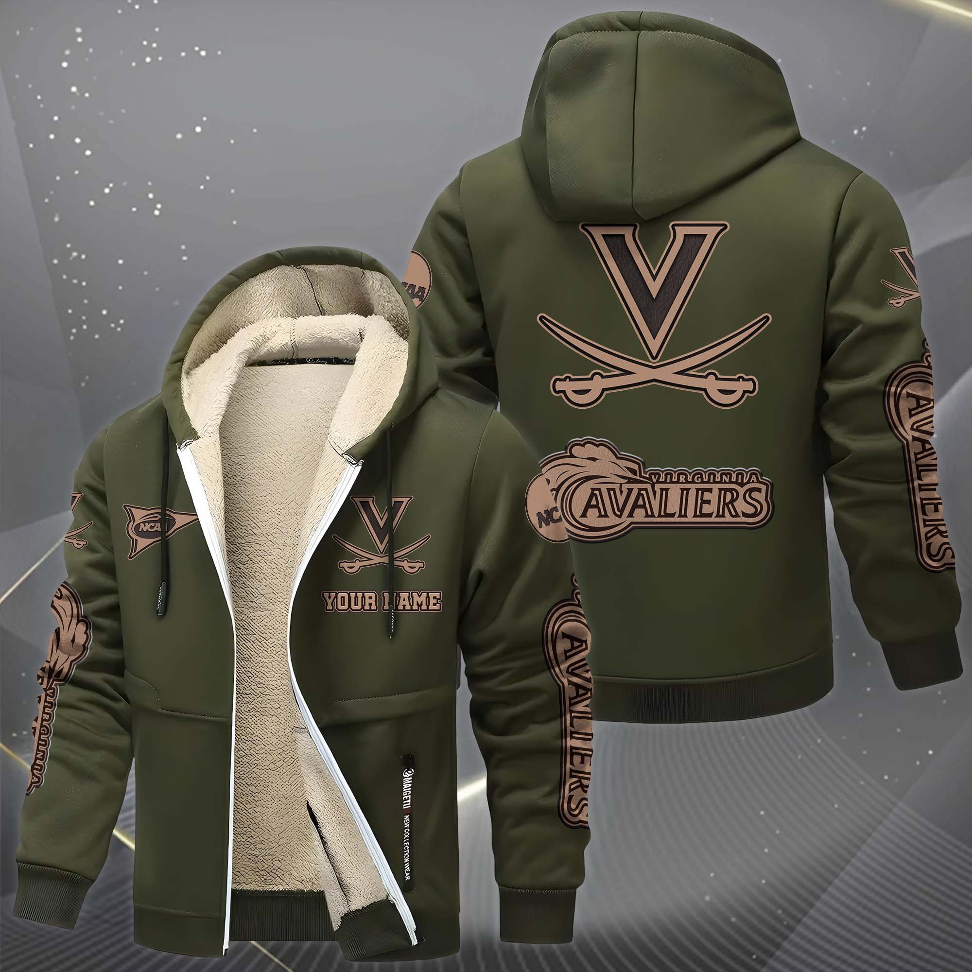 Virginia Cavaliers Hoodie Zip Velvet Coat Custom Your Name, Sport Jacket, Gifts For Fan