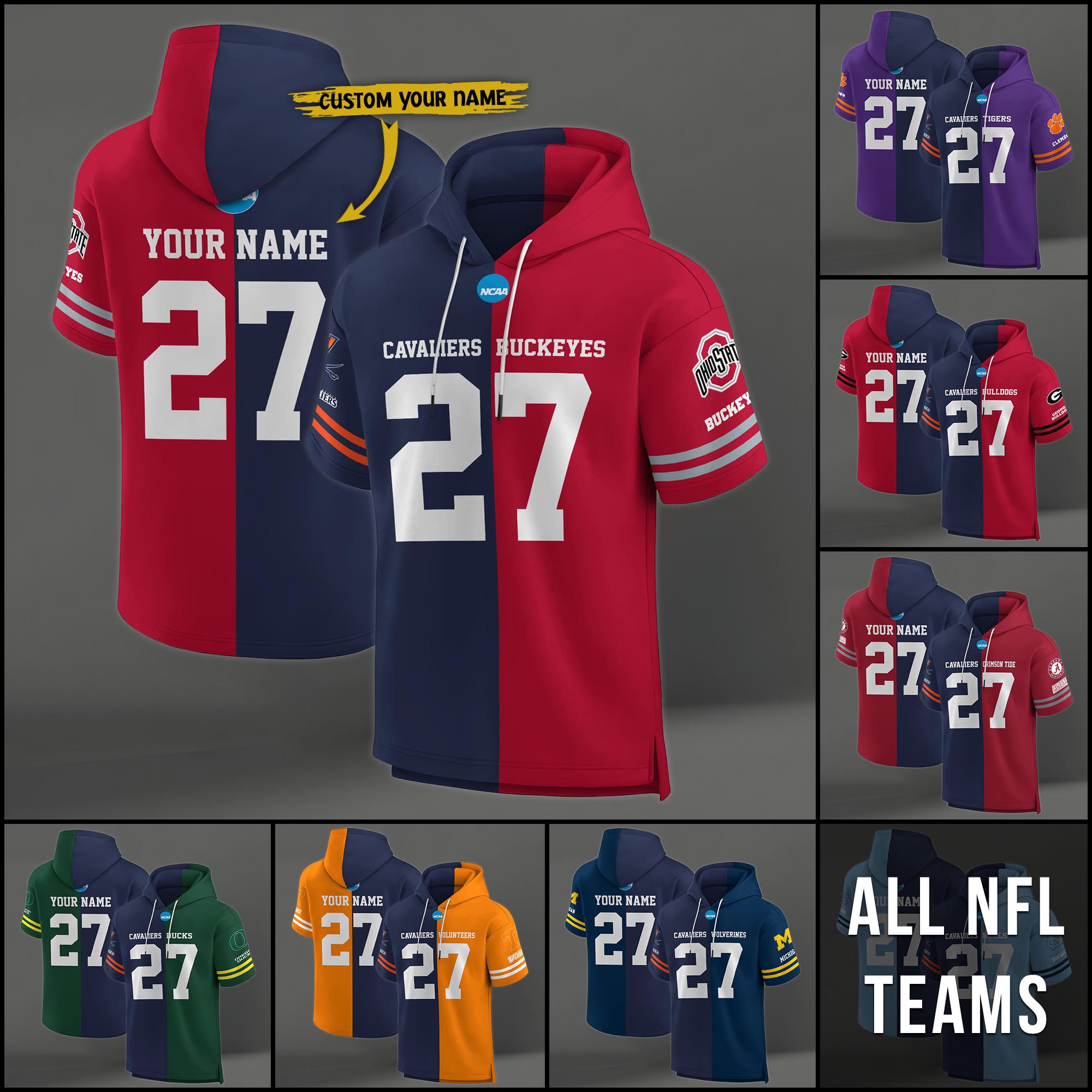 Virginia Cavaliers House Divided Hoodie Custom Name, Number And Team, Hoodie For Football Fans