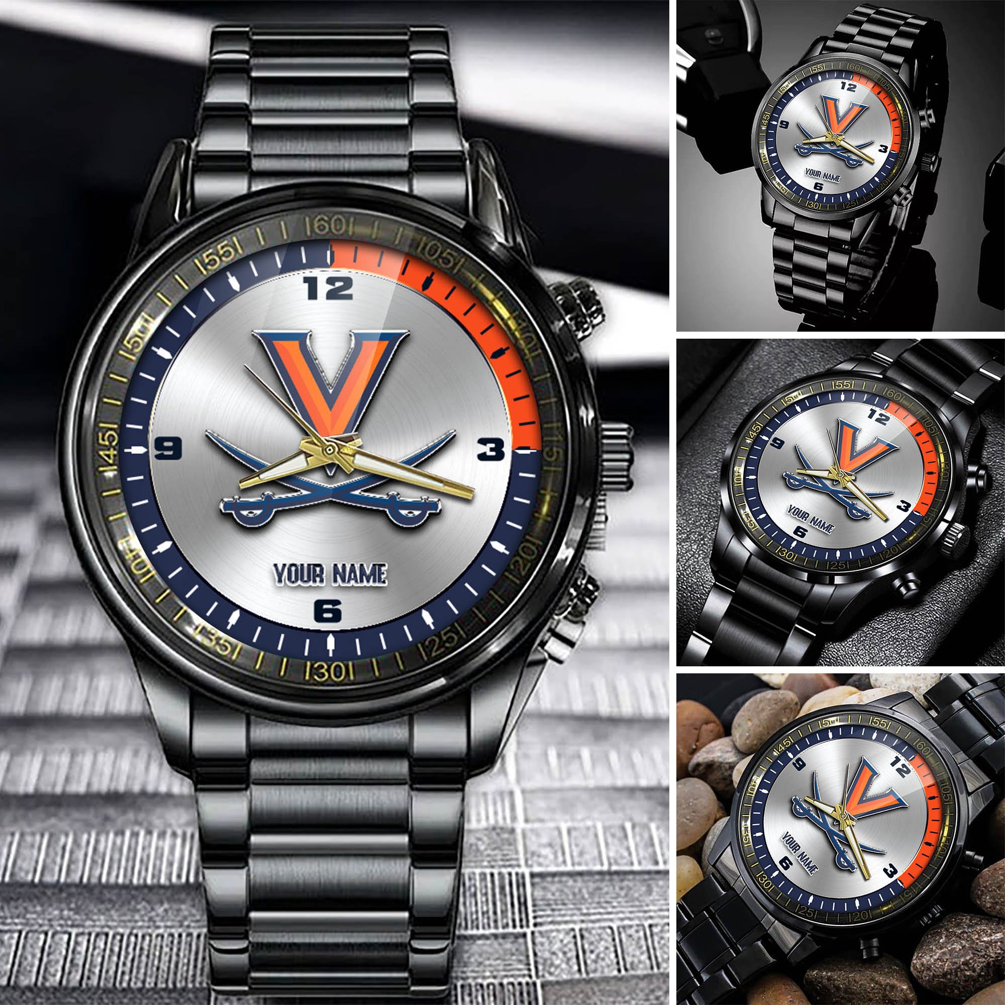 Virginia Cavaliers Team Black Fashion Watch 2025 Version Personalized Your Name, Watch For Fan , Football League Gifts 