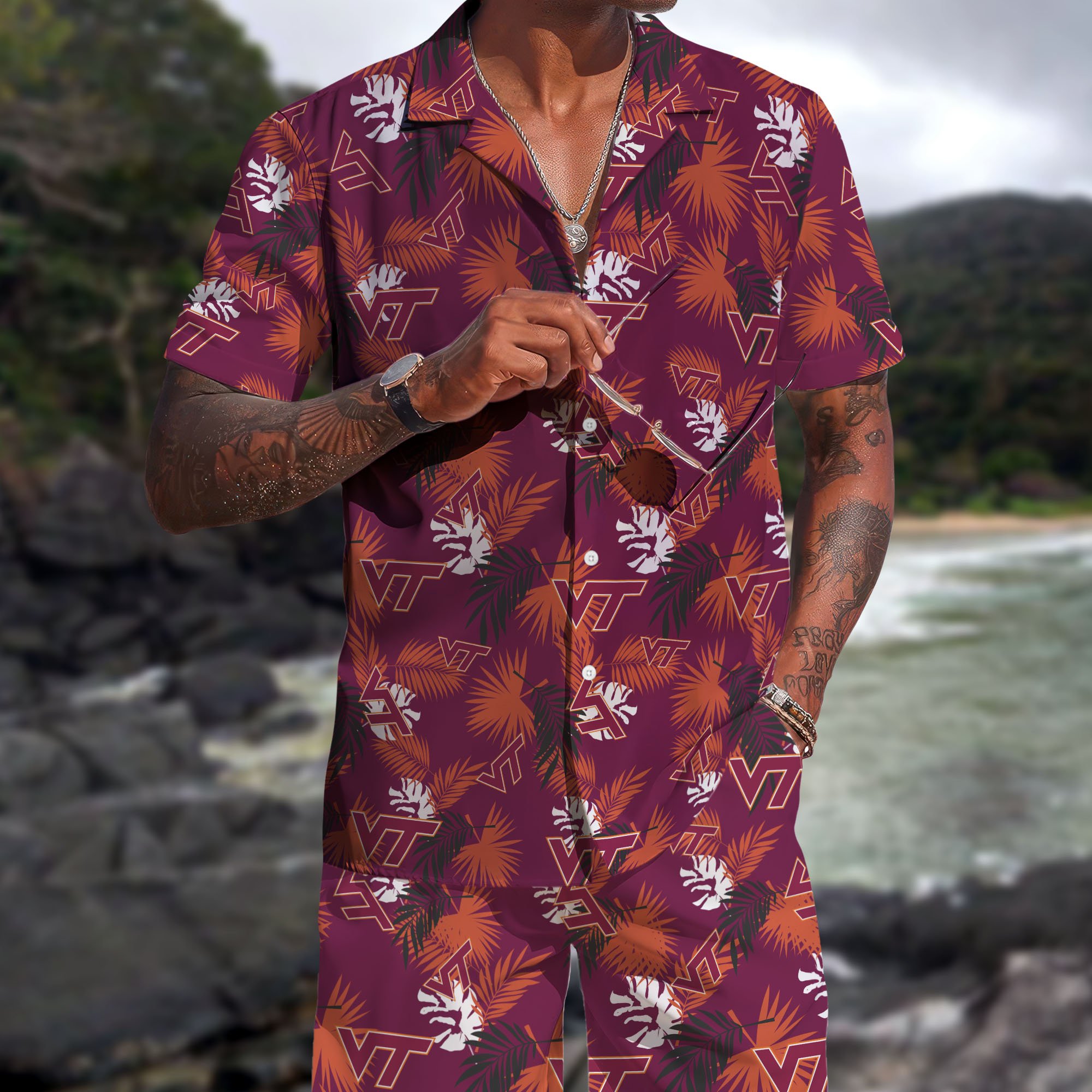 Virginia Tech Hokies Hawaiian Shorts Set 2025 Version, Hawaiian Shirts, Sports Shorts, Gifts For Fan