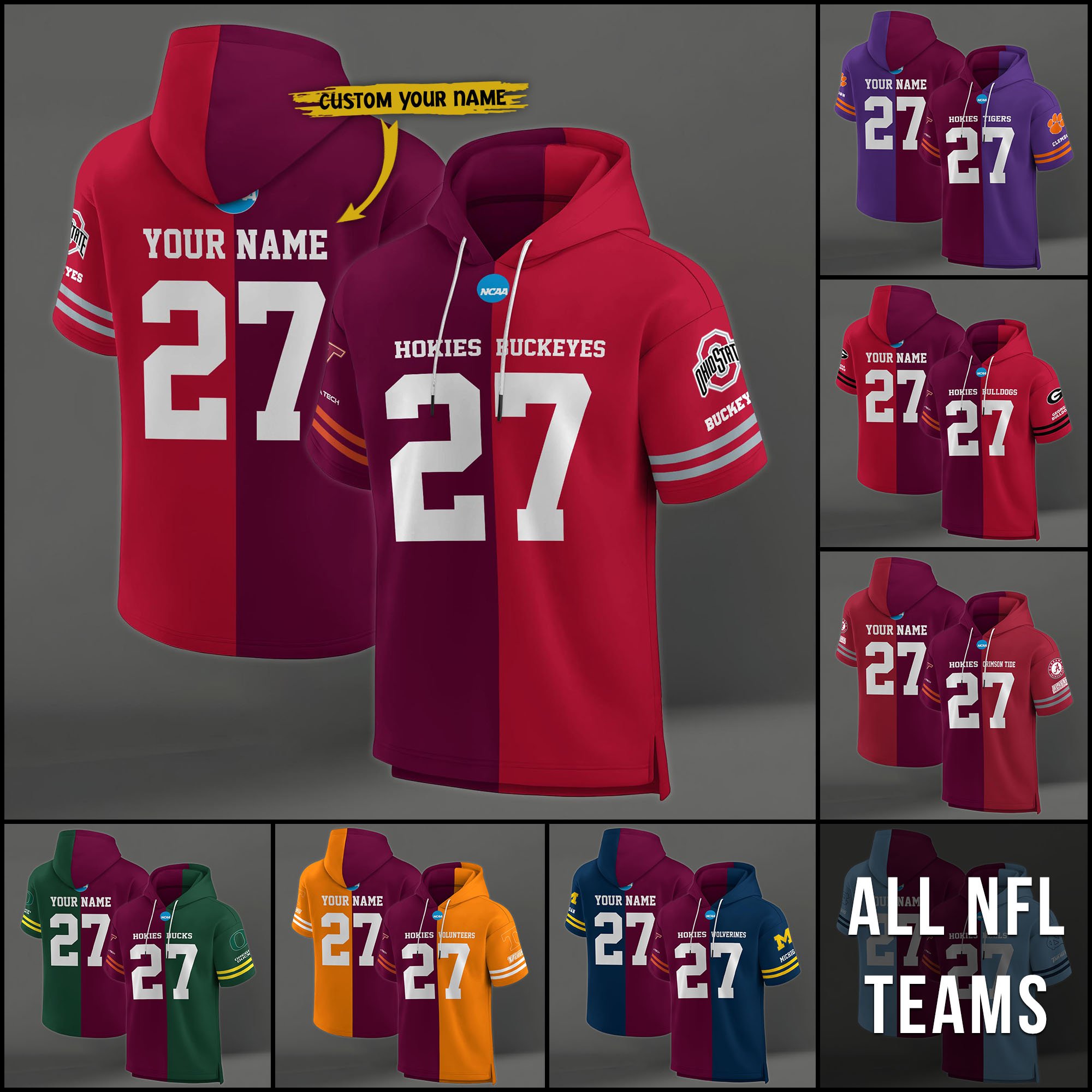 Virginia Tech Hokies House Divided Hoodie Custom Name, Number And Team, Hoodie For Football Fans