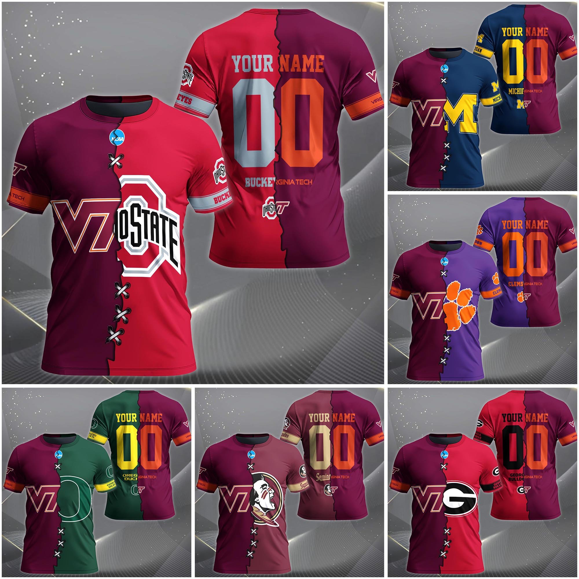 Virginia Tech Hokies House Divided T-Shirt Custom Name 2025 Version, Year And Team, Sport Shirts For Fan