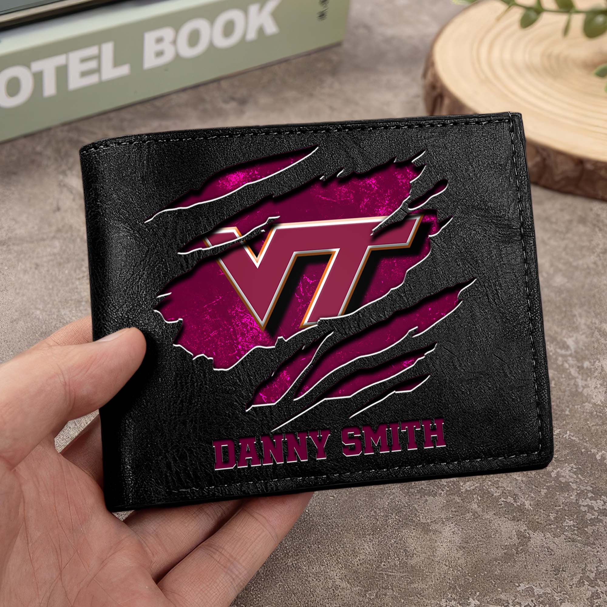 Virginia Tech Hokies Men Wallet Custom Your Name, Football Team Men Wallet For Fans, Gifts For Football Lovers