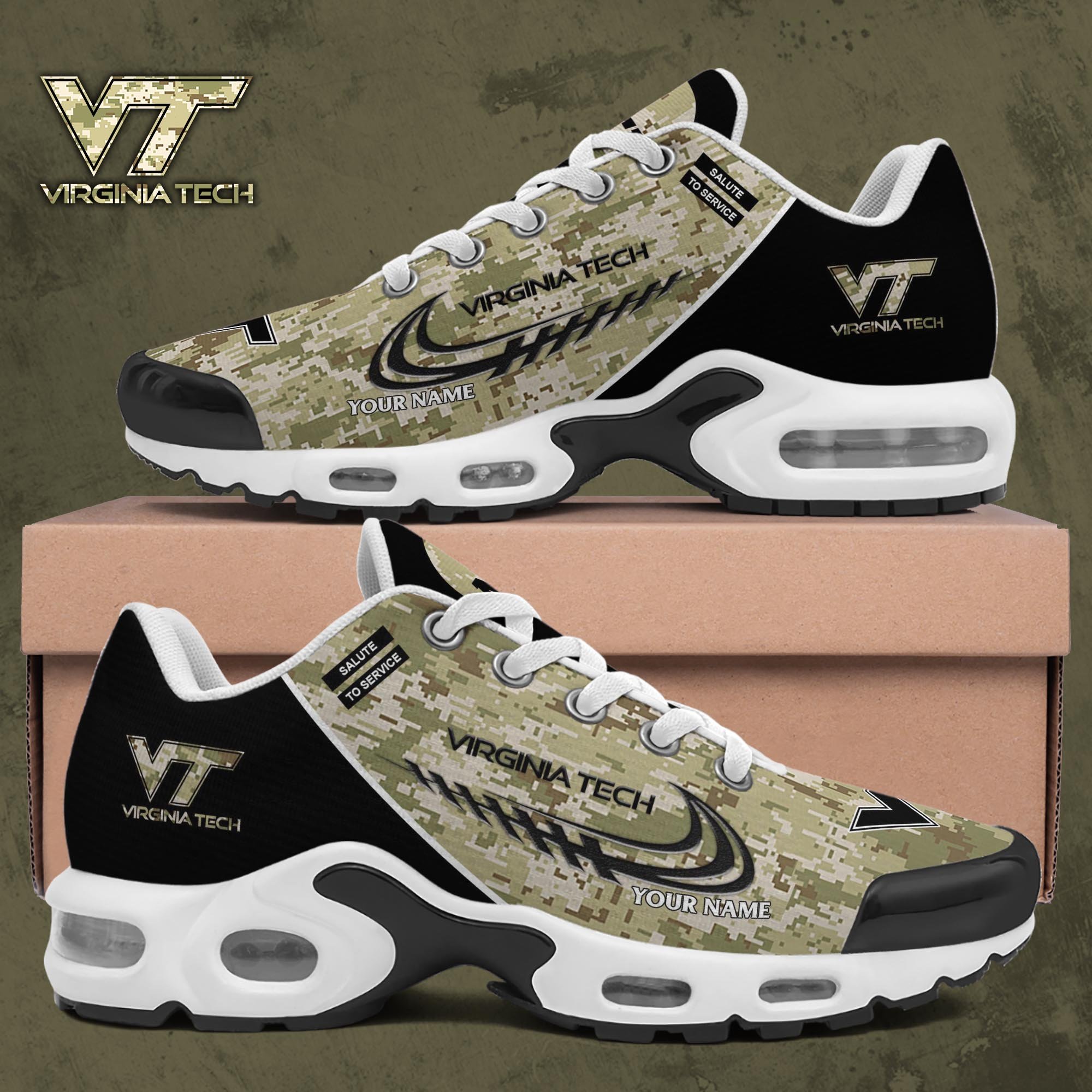Virginia Tech Hokies TN Shoes 2025 Version Custom Name, Camouflage Shoes, Gifts For Football Lovers