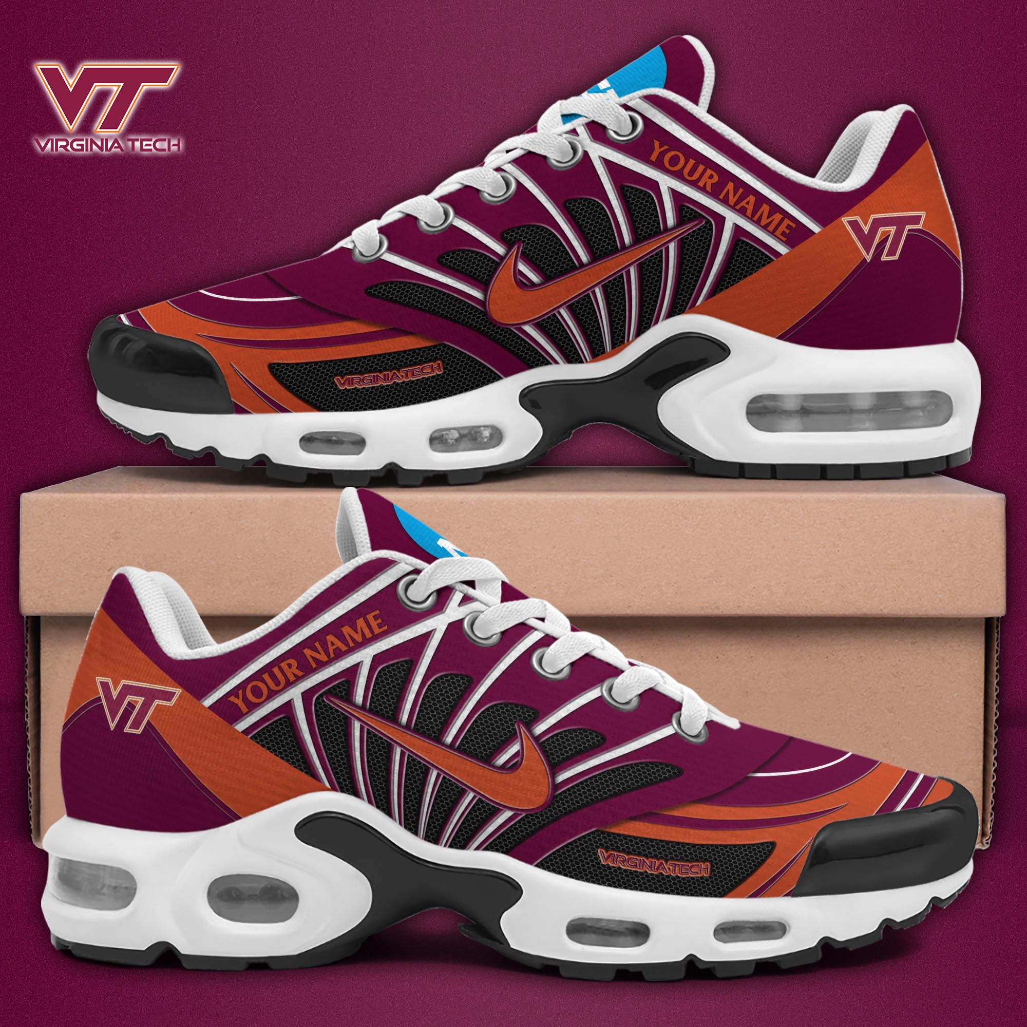 Virginia Tech Hokies TN Shoes 2025 Version Custom Name, Sport Shoes For Fan, Fan Gifts