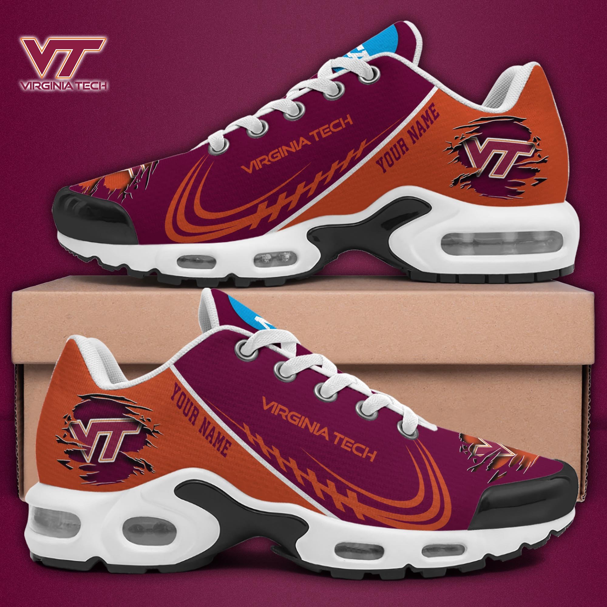 Virginia Tech Hokies TN Shoes 2025 Version Custom Name, Sport Shoes For Fan, Fan Gifts