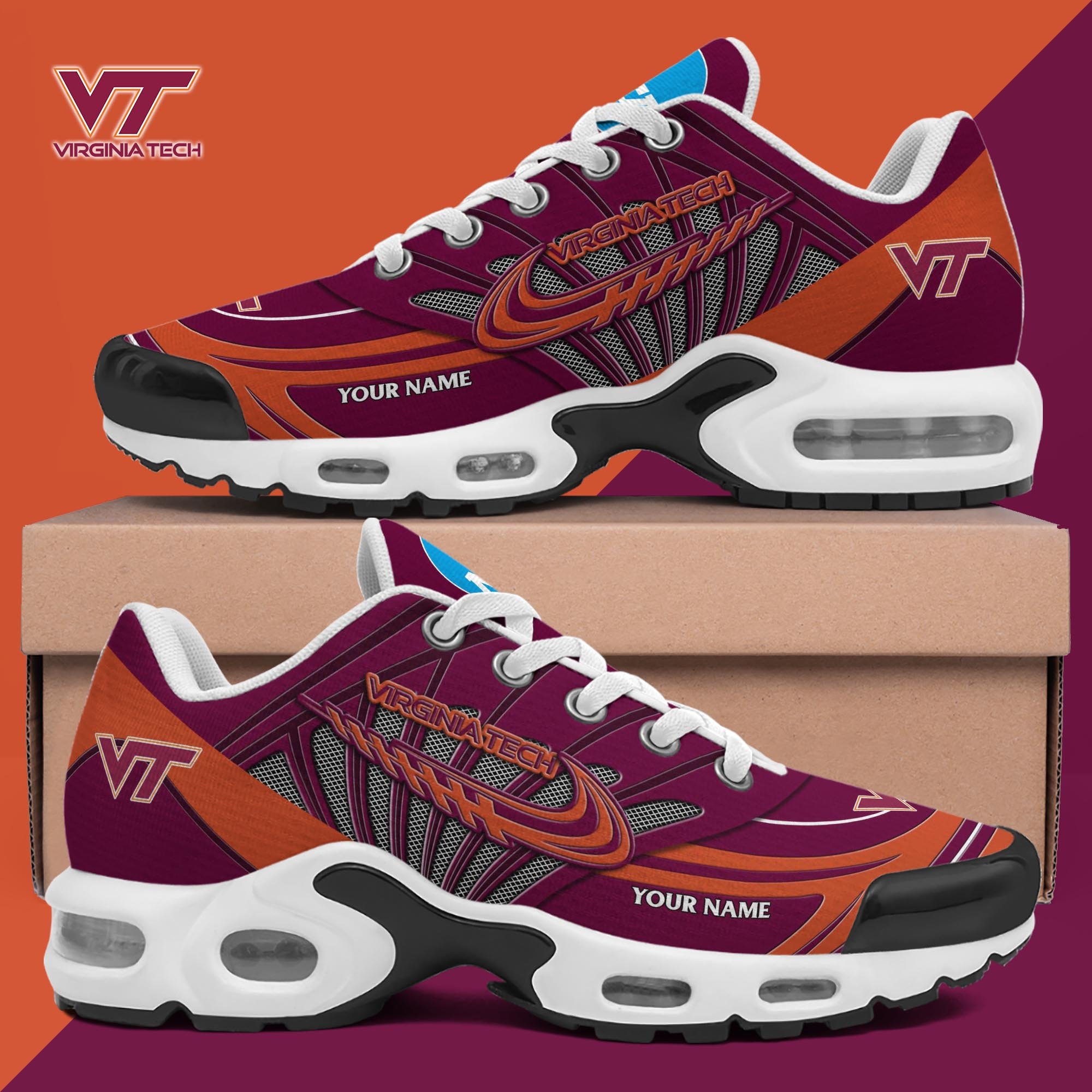 Virginia Tech Hokies TN Shoes 2025 Version Custom Your Name, Shoes For Sport Fans, Gift For Fans