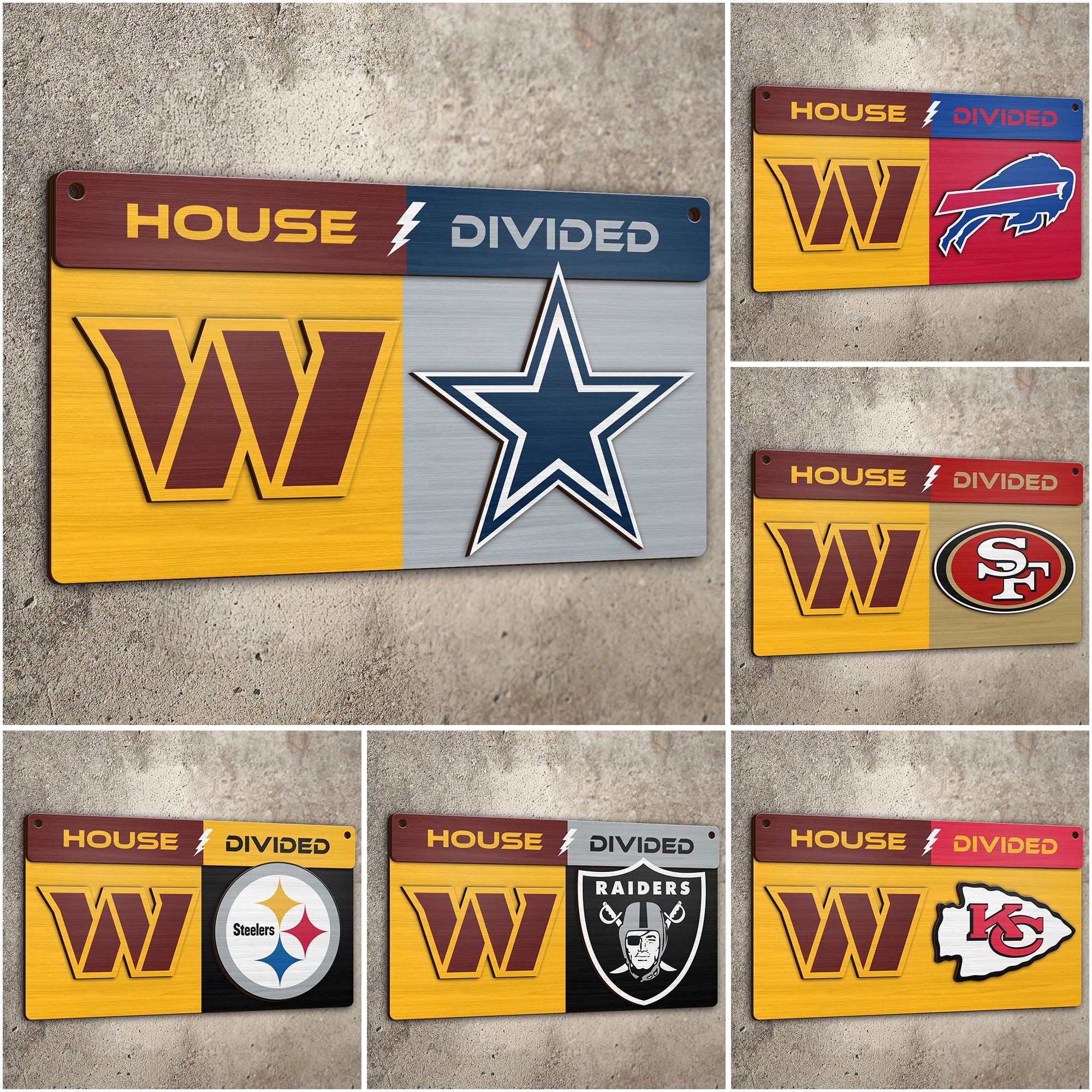 Washington Commanders 2 Layers Woodsign Choose Any Team, House Divided Sign, Wall Hangings